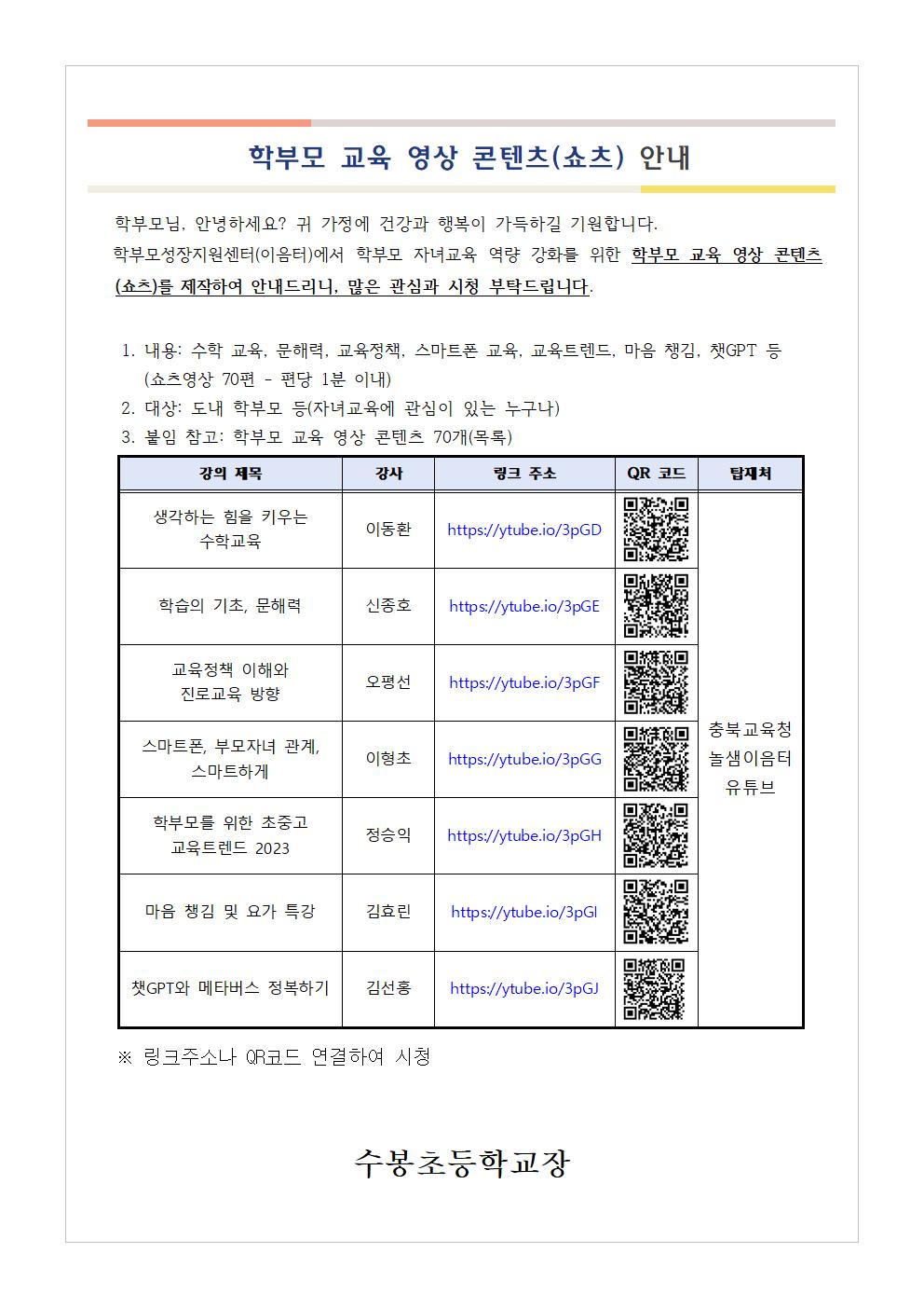 학부모 교육 영상 콘텐츠(쇼츠) 안내001